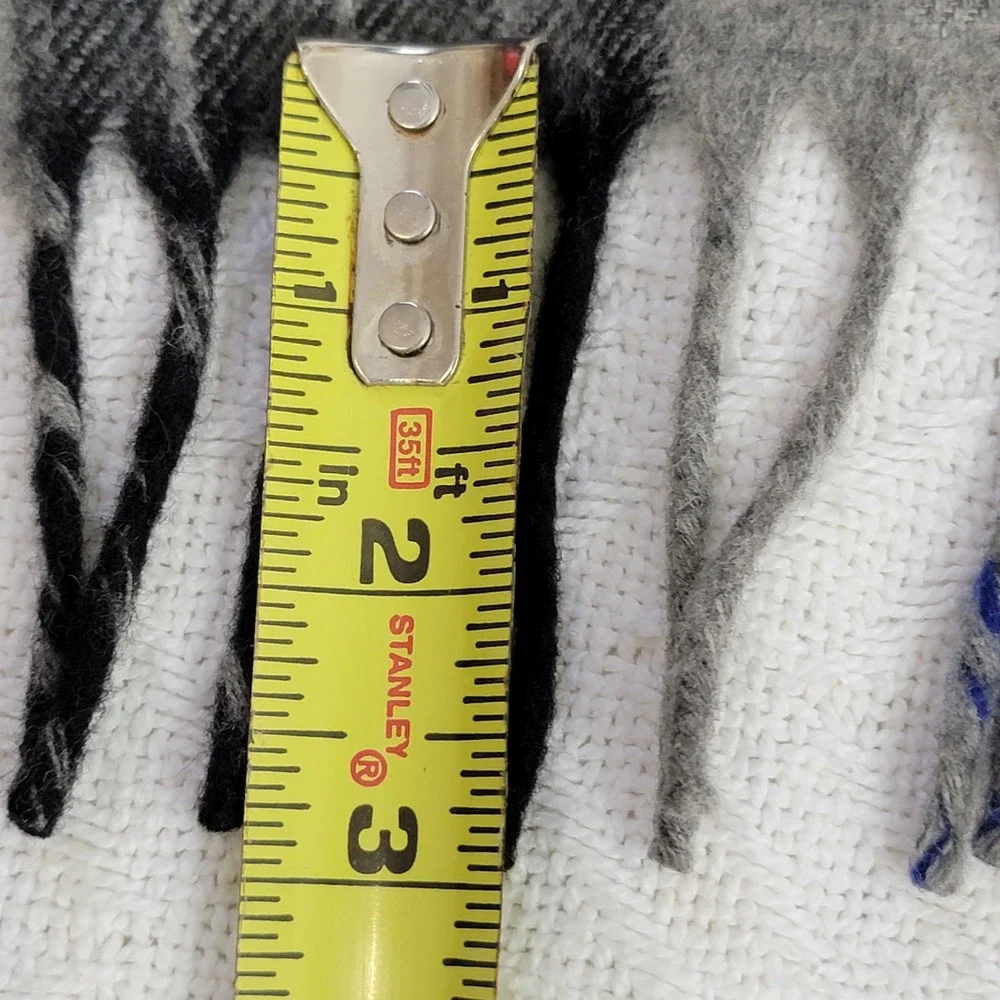Mens NWOT 100% Lambswool Plaid Grey Black Blue Scarf‎ Woven in Great Britain